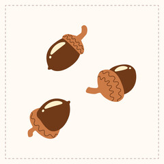 Three pieces acorn icon cartoon. Autumn harvest. Vector EPS10 illustration isolated on white background.