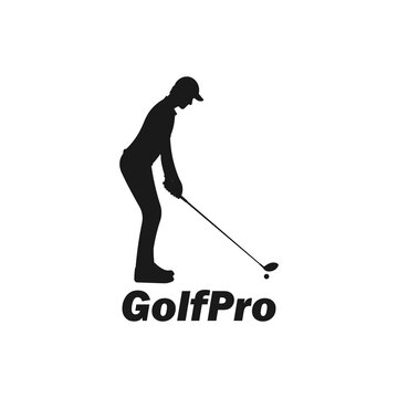 Standing golfer man ready to swing golf club silhouette. Rich people sport. Sportsman guy icon. Professional male athlete sign or symbol. Sports game logo. Sportswear equipment vector illustration.