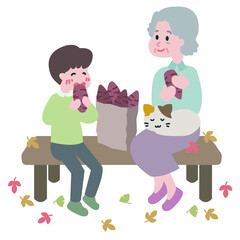 Family eating roasted sweet potato