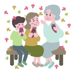 Family eating roasted sweet potato