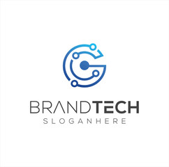 Letter C Logo Circuit Design Vector Stock. Alphabet C Tech Logo Line Connection integrate concept. Initial C Logo Connect Dot Network Design Technology Digital