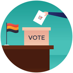 
Paper baptized with vote going inside a box denoting ballot box icon
