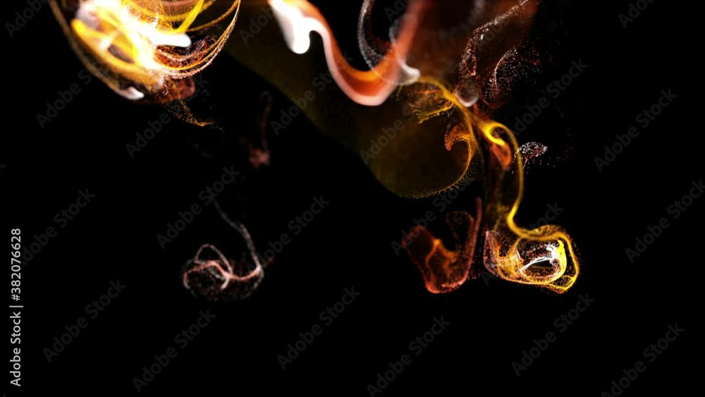 Poster beautiful effect of glow particles in liquid stream, like effect ink dissolve in water. abstract ani