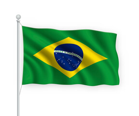 3d waving flag Brazil Isolated on white background.