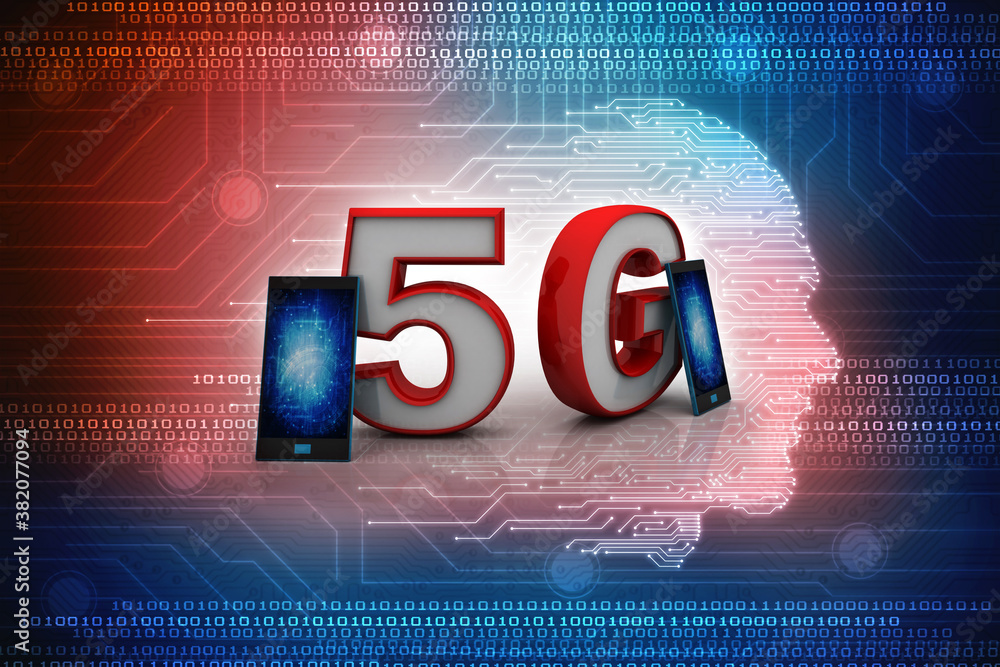 Poster 3d rendering 5g network mobile with data