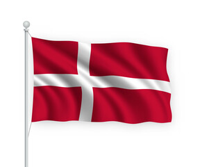 3d waving flag Denmark Isolated on white background.