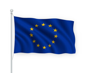 3d waving flag European Union Isolated on white background.
