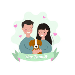 A loving family. Happy man, woman and dog. Vector