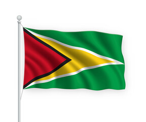 3d waving flag Guyana Isolated on white background.