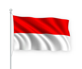 3d waving flag Indonesia Isolated on white background.