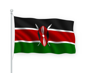 3d waving flag Kenya Isolated on white background.