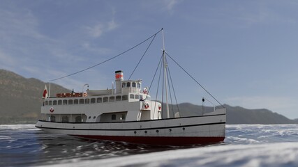 3D illustration. Historical passenger ship