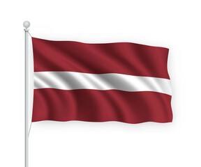 3d waving flag Latvia Isolated on white background.