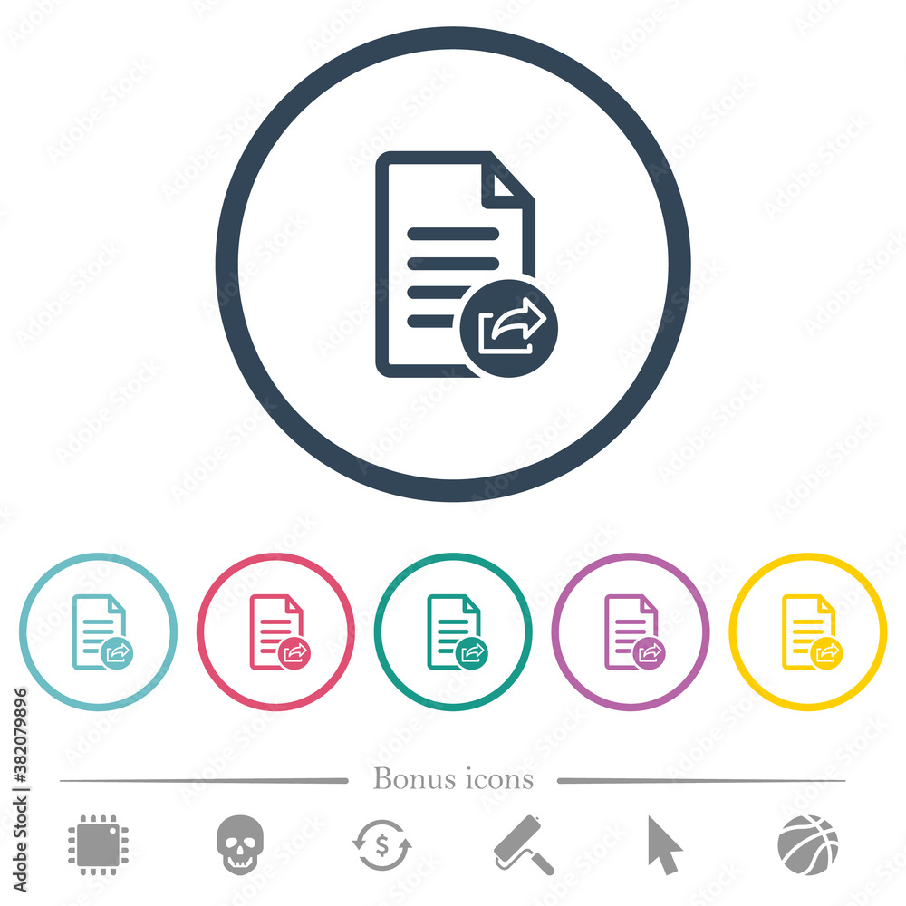 Poster export document flat color icons in round outlines