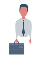 Businessman or clerk. Male character in trendy simple style with objects, flat vector illustration. Business concept. Isolated on white background.
