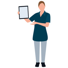 
Woman holding tablet flat icon design of technologist 
