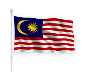 3d waving flag Malaysia Isolated on white background.
