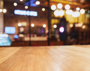 Table top counter with Bar Restaurant interior Blur background