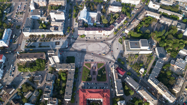 Central road junction in a small city of Ukraine