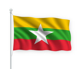 3d waving flag Myanmar Isolated on white background.