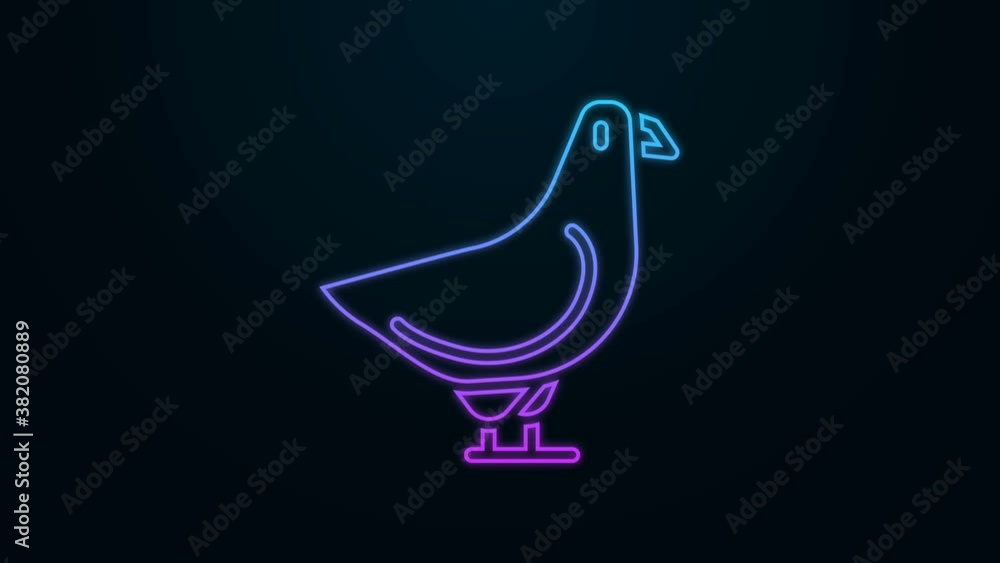 Wall mural Glowing neon line Dove icon isolated on black background. 4K Video motion graphic animation