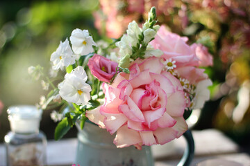 summer bouquet with garden roses