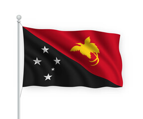 3d waving flag Papua New Guinea Isolated on white background.