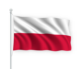 3d waving flag Poland Isolated on white background.