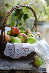 autumn harvest, apples, in the garden, bright, juicy, autumn, Apple, leaves, autumn background, background, green, yellow, red, orange, color, mood, warmth, rural life, country pictures, vintage, coun