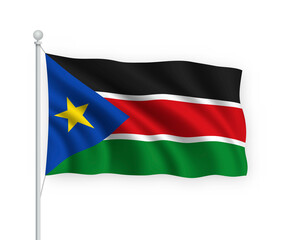 3d waving flag South Sudan Isolated on white background.
