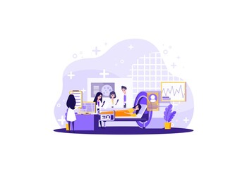 doctors and nurses who treat patients lying in the hospital. Vector illustration