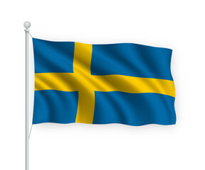 3d waving flag Sweden Isolated on white background.