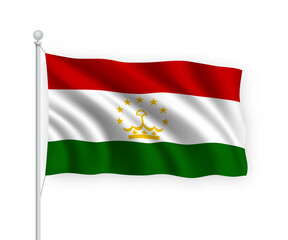 3d waving flag Tajikistan Isolated on white background.