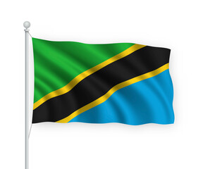 3d waving flag Tanzania Isolated on white background.