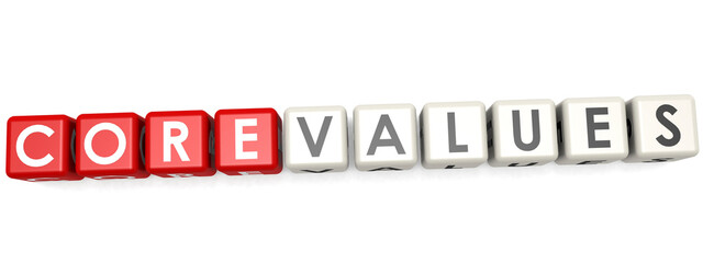 Core values word concept on cube block isolated