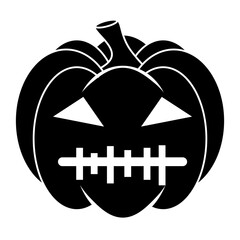 Simple Halloween scary pumpkin with funny face in flat style