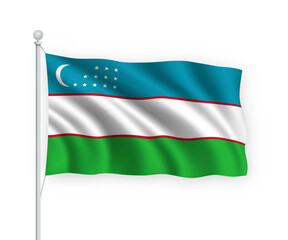 3d waving flag Uzbekistan Isolated on white background.