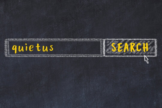 Chalk sketch of browser window with search form and inscription quietus