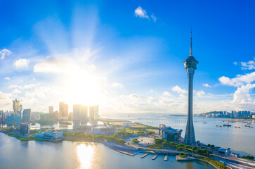 Aerial photographs of the coastal scenery of the Macao Special Administrative Region of China