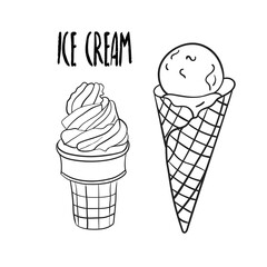 stock vector outline ice cream black and white objects on white background