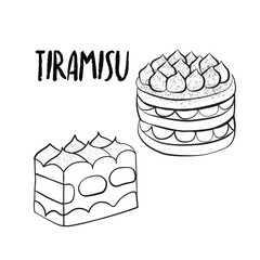 stock vector outline tiramisu black and white objects on white background