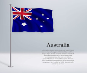 Waving flag of Australia on flagpole. Template for independence day