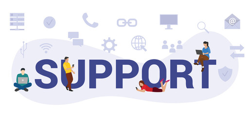 support concept with modern big text or word and people with icon related modern flat style