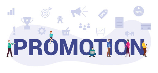 promotion business concept with modern big text or word and people with icon related modern flat style