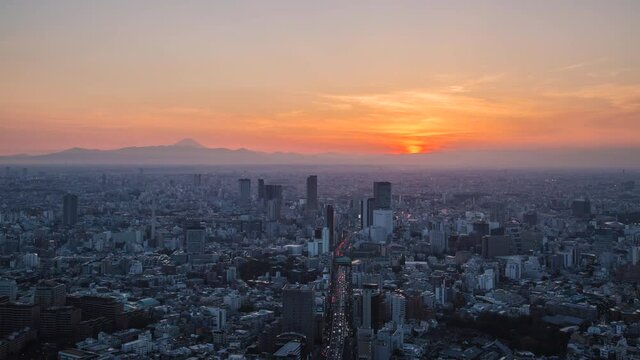 東京の夕景から夜景のタイムラプス