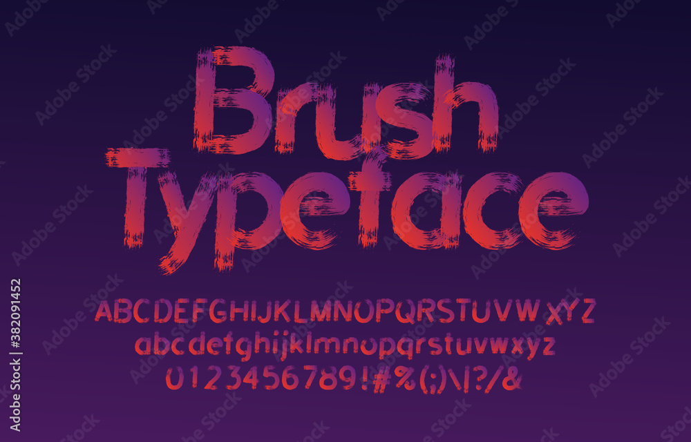 Fototapete brush stroke alphabet font. uppercase and lowercase handwritten letters, numbers and symbols. stock 
