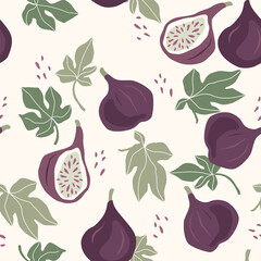 Vector seamless pattern with figs. Trendy hand drawn textures. Modern abstract design