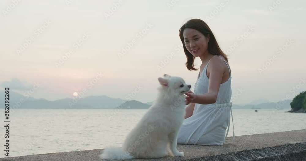 Canvas Prints Woman cuddle with her dog