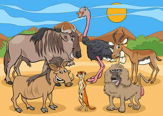 cartoon African wild animal characters group