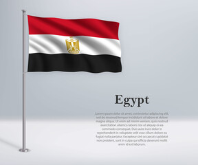 Waving flag of Egypt on flagpole. Template for independence day